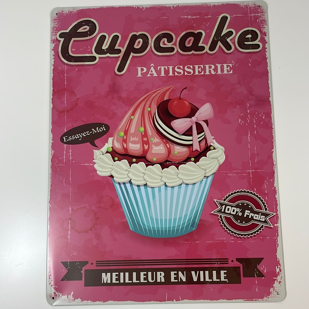 VINTAGE Retro metal poster, Cupcake Pâtisserie NWOT